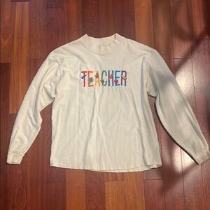 Kids White Long Sleeve Shirt with Colorful 'Teacher' Print